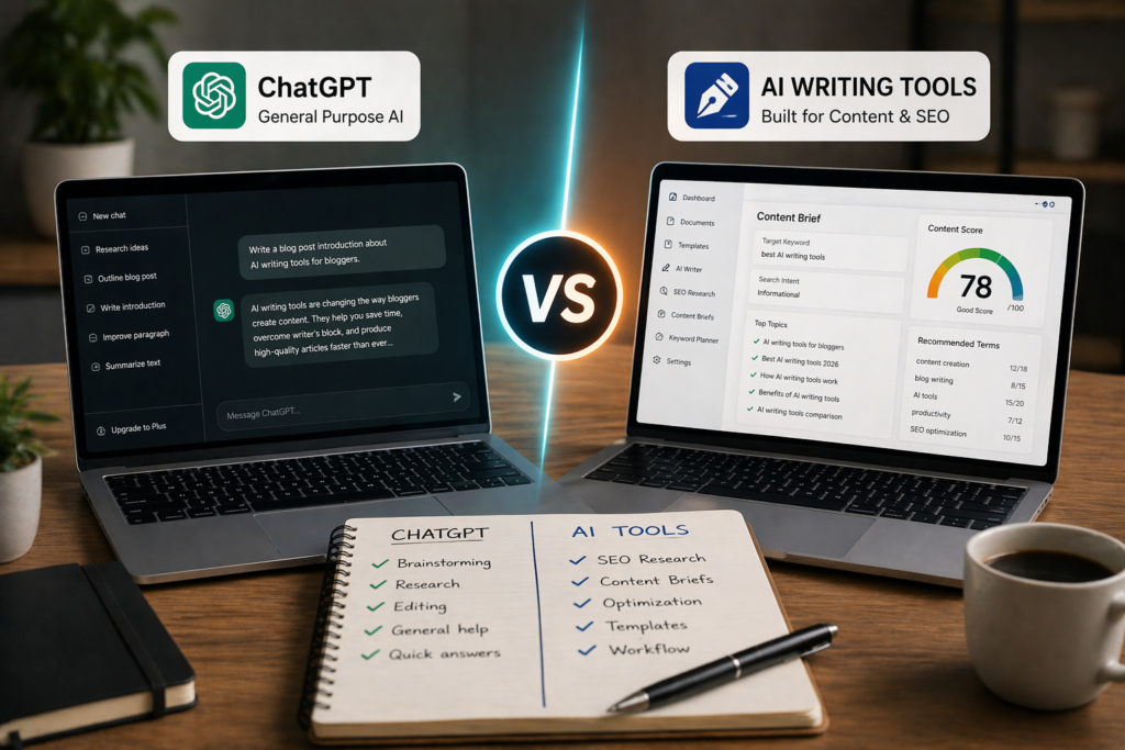 AI writing tools vs ChatGPT comparison for bloggers 2026