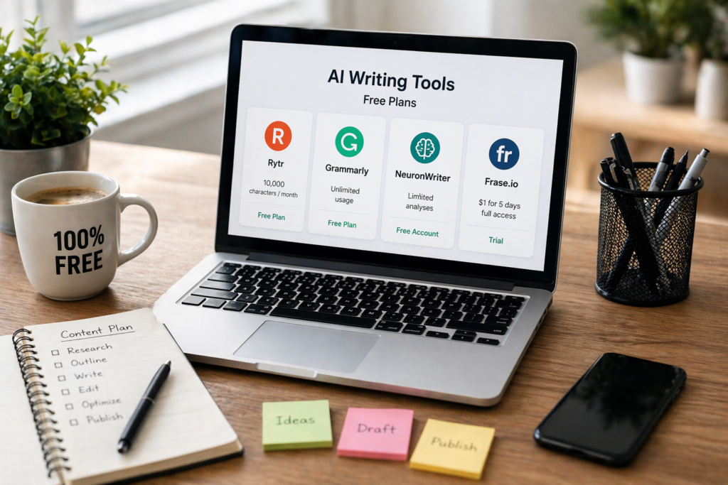 best free AI writing tools 2026 — AI Writing Tools free plans comparison