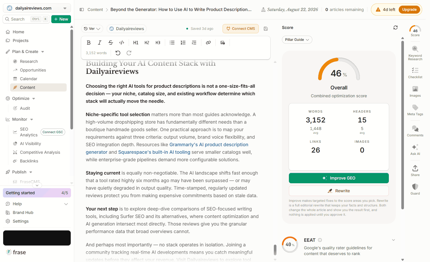 Frase-generated article naming our brand in a heading with no internal link applied